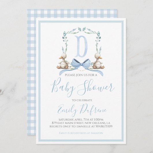 Preppy Southern Blue Boy Duck Baby shower Kaart