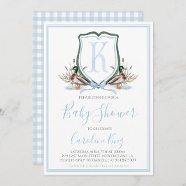 Preppy Southern Blue Boy Duck Baby shower Kaart