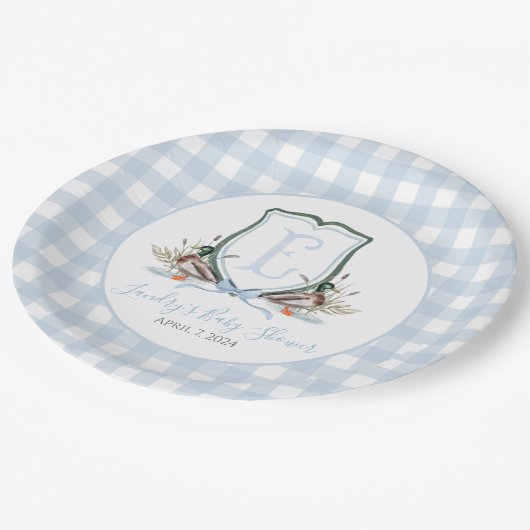 Preppy Southern Blue Boy Duck Baby shower Papieren Bordje (Gekanteld)