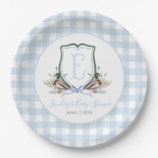 Preppy Southern Blue Boy Duck Baby shower Papieren Bordje (Voorkant)