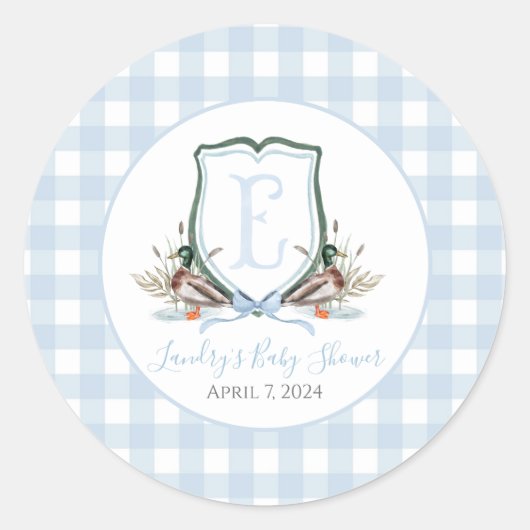 Preppy Southern Blue Boy Duck Baby shower Ronde Sticker (Voorkant)