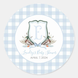 Preppy Southern Blue Boy Duck Baby shower Ronde Sticker