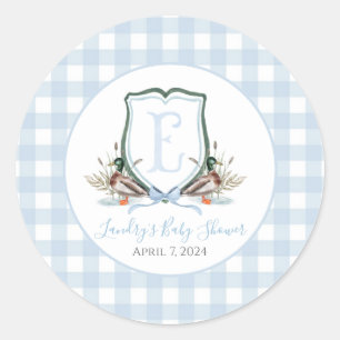 Preppy Southern Blue Boy Duck Baby shower Ronde Sticker