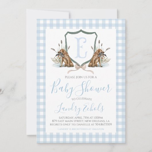 Preppy Southern Blue Boy Duck Dog Baby shower Kaart (Voorkant)