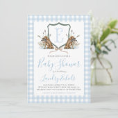 Preppy Southern Blue Boy Duck Dog Baby shower Kaart (Staand voorkant)