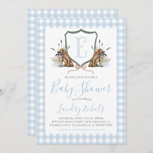 Preppy Southern Blue Boy Duck Dog Baby shower Kaart (Voorkant / Achterkant)