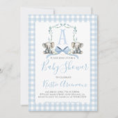 Preppy Southern Blue Boy Elephant Baby shower Kaart (Voorkant)