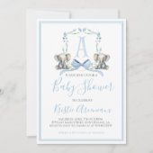 Preppy Southern Blue Boy Elephant Baby shower Kaart (Voorkant)