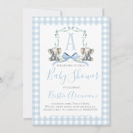 Preppy Southern Blue Boy Elephant Baby shower Kaart
