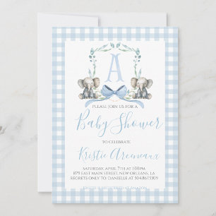 Preppy Southern Blue Boy Elephant Baby shower Kaart