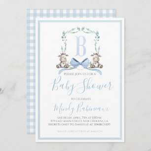 Preppy Southern Blue Boy Koe Baby shower Kaart