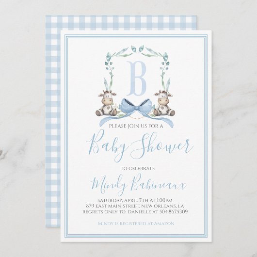 Preppy Southern Blue Boy Koe Baby shower Kaart