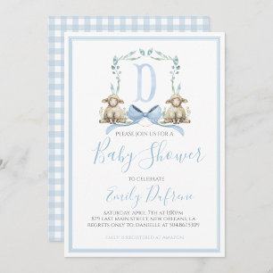 Preppy Southern Blue Boy Lamb Baby shower Kaart