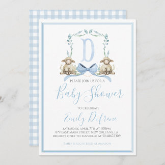 Preppy Southern Blue Boy Lamb Baby shower Kaart