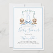 Preppy Southern Blue Boy Lion Baby shower Kaart (Voorkant)