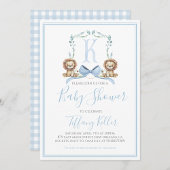 Preppy Southern Blue Boy Lion Baby shower Kaart