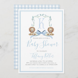 Preppy Southern Blue Boy Lion Baby shower Kaart