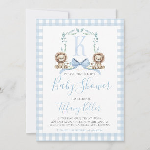Preppy Southern Blue Boy Lion Baby shower Kaart
