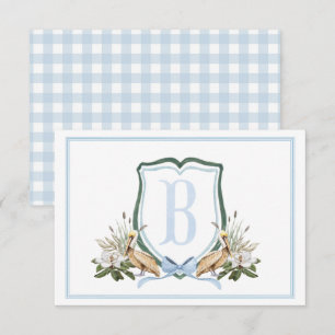 Preppy Southern Blue Boy Pelikaan Baby shower Bedankkaart