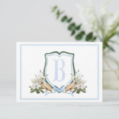Preppy Southern Blue Boy Pelikaan Baby shower Bedankkaart (Staand voorkant)