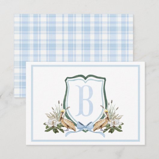 Preppy Southern Blue Boy Pelikaan Baby shower Bedankkaart (Voorkant / Achterkant)