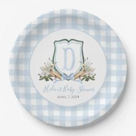 Preppy Southern Blue Boy Pelikaan Baby shower Papieren Bordje