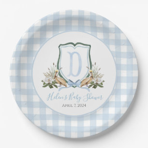 Preppy Southern Blue Boy Pelikaan Baby shower Papieren Bordje