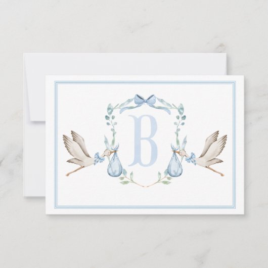 Preppy Southern Blue Boy Stork Baby shower Bedankkaart (Voorkant)
