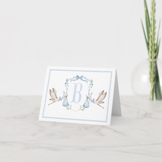 Preppy Southern Blue Boy Stork Baby shower Bedankkaart (Voorkant)