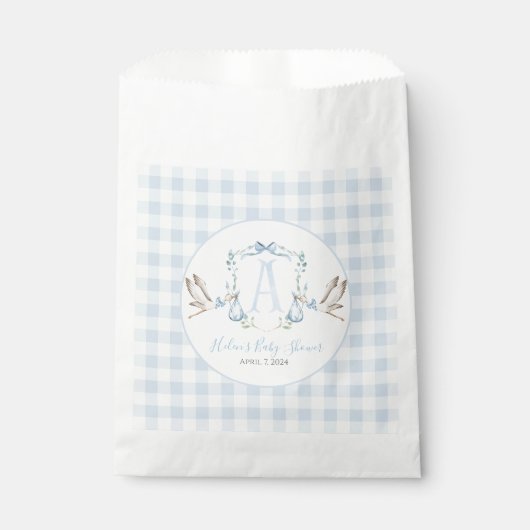 Preppy Southern Blue Boy Stork Baby shower Bedankzakje (Voorkant)