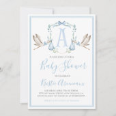 Preppy Southern Blue Boy Stork Baby shower Kaart (Voorkant)