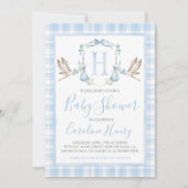 Preppy Southern Blue Boy Stork Baby shower Kaart (Voorkant)