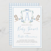 Preppy Southern Blue Boy Stork Baby shower Kaart