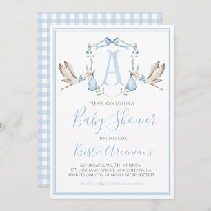 Preppy Southern Blue Boy Stork Baby shower Kaart