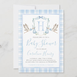Preppy Southern Blue Boy Stork Baby shower Kaart