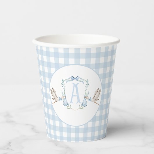 Preppy Southern Blue Boy Stork Baby shower Papieren Bekers (Voorkant)