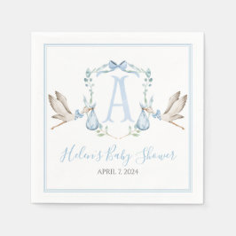 Preppy Southern Blue Boy Stork Baby shower Servet