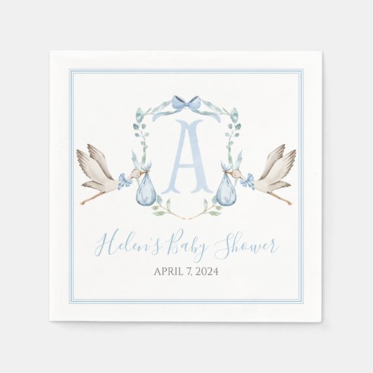 Preppy Southern Blue Boy Stork Baby shower Servet (Voorkant)