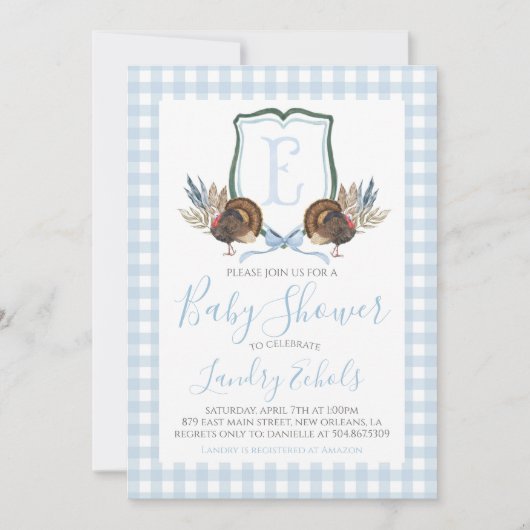 Preppy Southern Blue Boy Turkey Hunter-Baby shower Kaart (Voorkant)