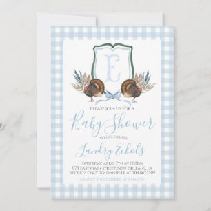 Preppy Southern Blue Boy Turkey Hunter-Baby shower Kaart