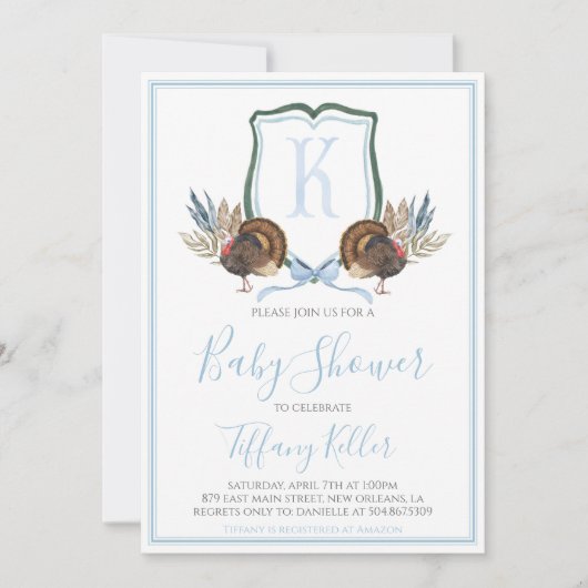 Preppy Southern Blue Boy Turkije Baby shower Kaart (Voorkant)