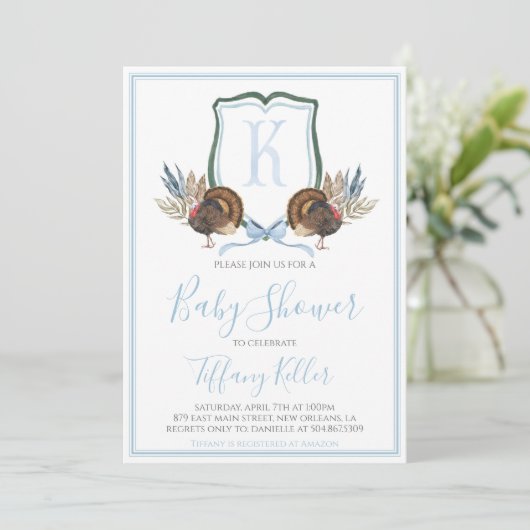 Preppy Southern Blue Boy Turkije Baby shower Kaart (Staand voorkant)