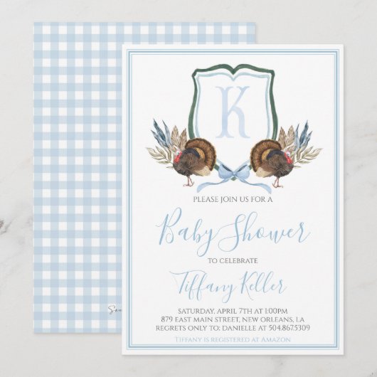 Preppy Southern Blue Boy Turkije Baby shower Kaart (Voorkant / Achterkant)