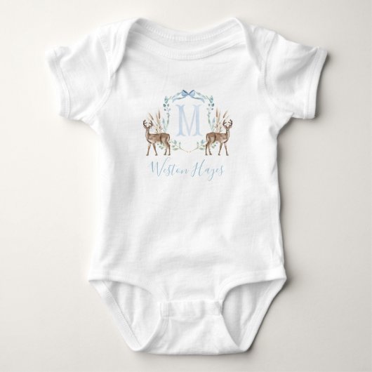 Preppy Southern Blue Deer Boy Baby shower Romper (Voorkant)