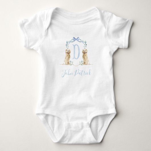 Preppy Southern Blue Dog Boy Baby shower Baby Romper (Voorkant)