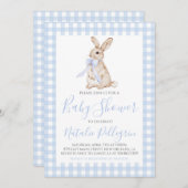 Preppy Southern Blue Gingham Bunny Baby shower Kaart (Voorkant / Achterkant)