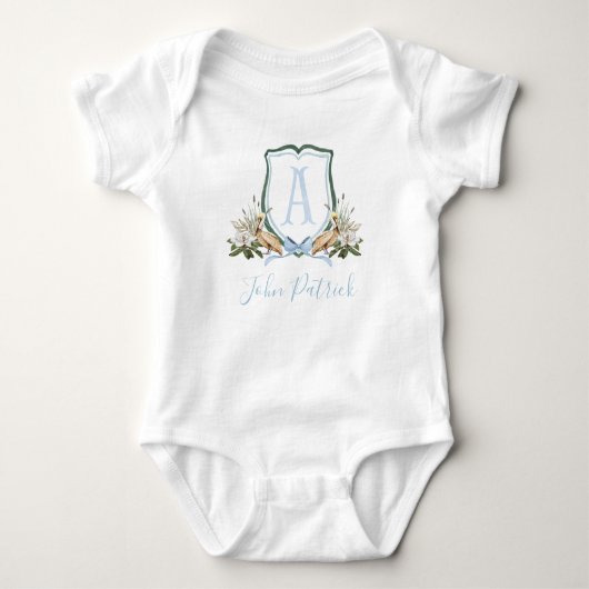 Preppy Southern Blue Pelican Boy Baby shower Romper (Voorkant)