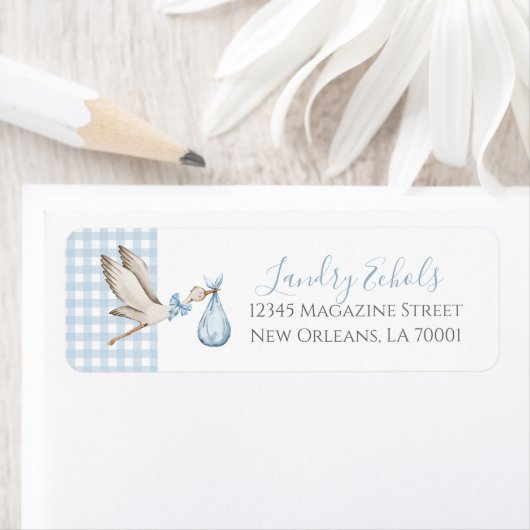 Preppy Southern Blue Stork Adresetiketten Etiket (Insitu)