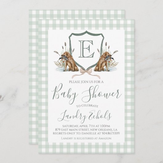 Preppy Southern Boy Hunting Duck Dog Baby shower Kaart (Voorkant / Achterkant)