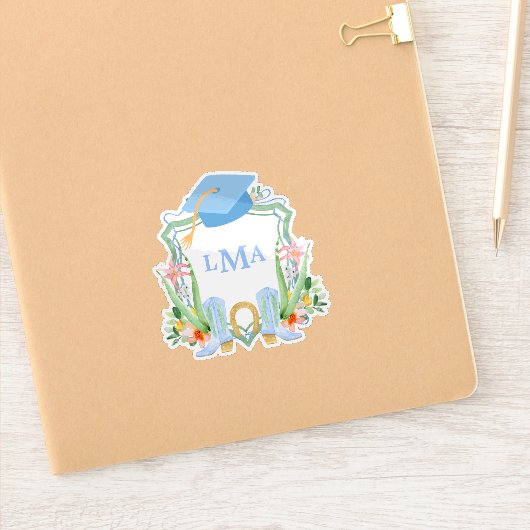 Preppy Southern Cowgirl Monogram Afstuderen Square Sticker (Notitieboek)
